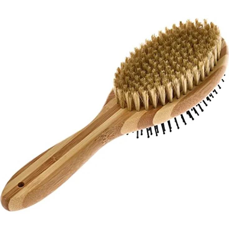 Dehner Lieblinge Hunde- und Katzenfellpflege, 2 in 1 Zupfbürste, ca. 23.5 x 7 cm, Bambus/Kunststoff/Naturmaterial, braun – Bild 2