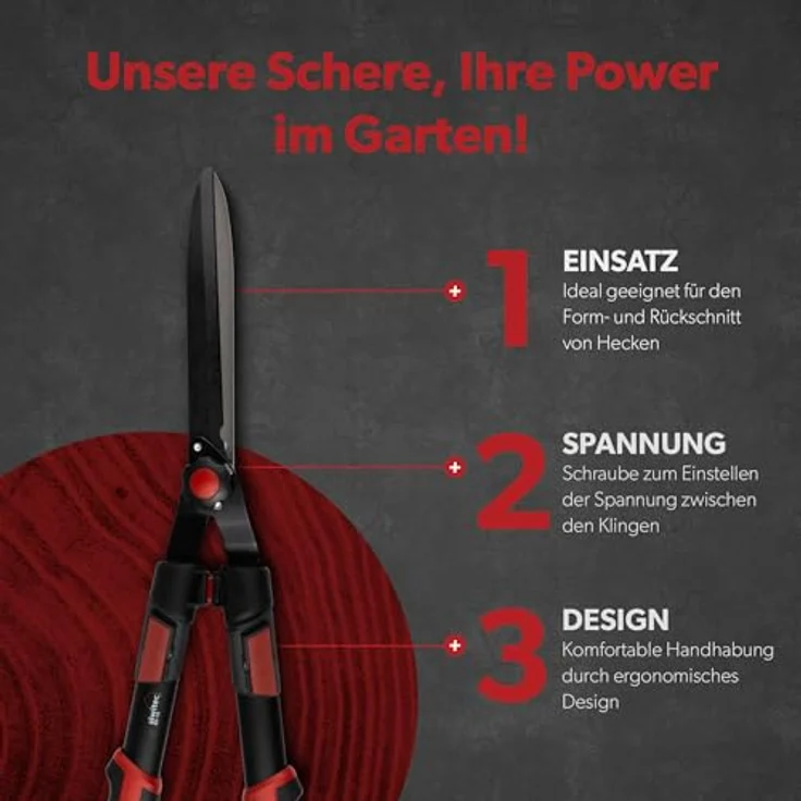 siwitec Teleskop-Heckenschere, Gartenschneider mit Aluminiumgriffen, 67,5 - 80 cm, schwarz-rot, leicht, SK-5 Kohlenstoffstahlklinge – Bild 4