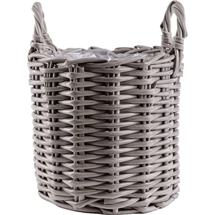 TrendLine Pflanzkorb, Blumentopf Ø 46 x 34 cm, geflochten, grau mit PE Folie und zwei Henkeln – Bild 2