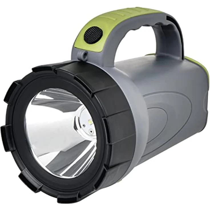 EMOS Aufladbarer LED Handscheinwerfer 300lm Helligkeit, 370m Leuchtweite, 2 Lichtmodi, 2400 mAh Akkulampe inkl. Netzteil, Auto-Ladeadapter und Tragegurt, Leuchtdauer 30 St. – Bild 1