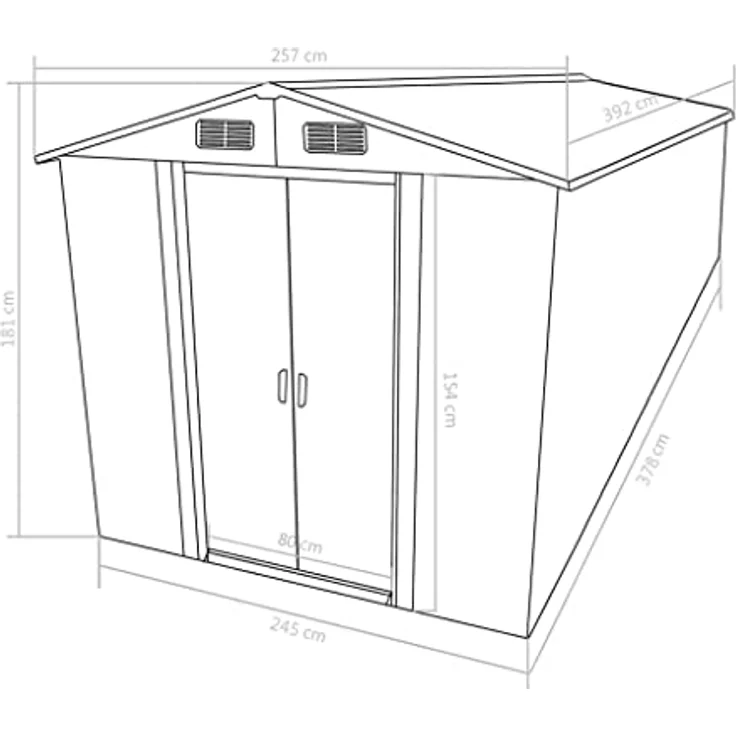 vidaXL Geräteschuppen 257x392x181cm Metall Schuppen Gerätehaus Gartenhaus Gartenschuppen Lagerschuppen Werkzeugschuppen Gartenaufbewahrung – Bild 4