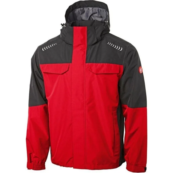 FORTIS Regenjacke Plus, wasserdicht und winddicht mit abtrennbarer Kapuze, rot/schwarz, Gr. L