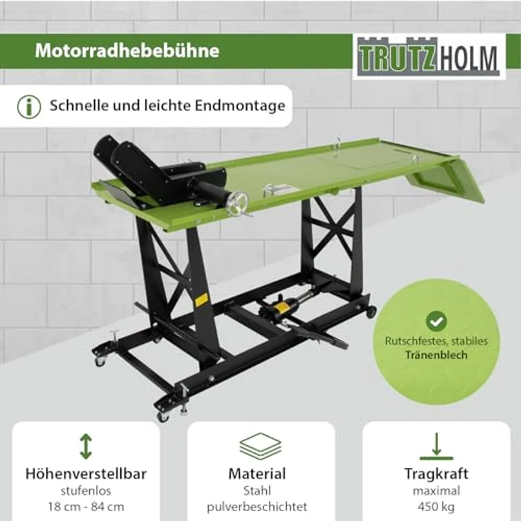 Trutzholm® Motorradhebebühne Schwarz/Grün hydraulisch Montagebühne Heber 450kg - Preisvergleich – Bild 2