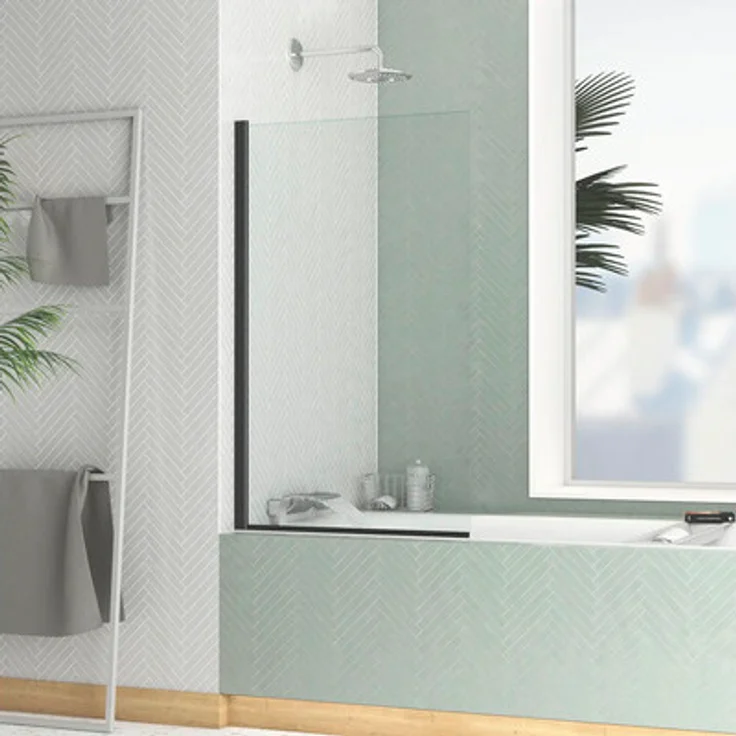 Aurlane Badewannenaufsatz Essential FAC734, 1-flügelige Faltwand aus 4 mm Einscheibensicherheitsglas, pulverbeschichtetes Aluminiumprofil in Mattschwarz