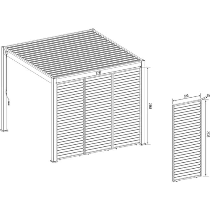 Weide Dekorative Wand für Pergola aus Aluminium, 93 cm, Graphitgrau, Sichtschutz mit optimaler Luftzirkulation – Bild 5