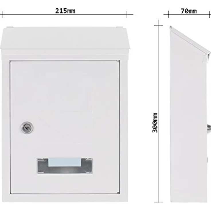 Rottner Briefkasten Udine Stahlbriefkasten Mailbox kleinformatig pulverbeschichtet mit Namensschild und Sichtfenster weiß – Bild 4