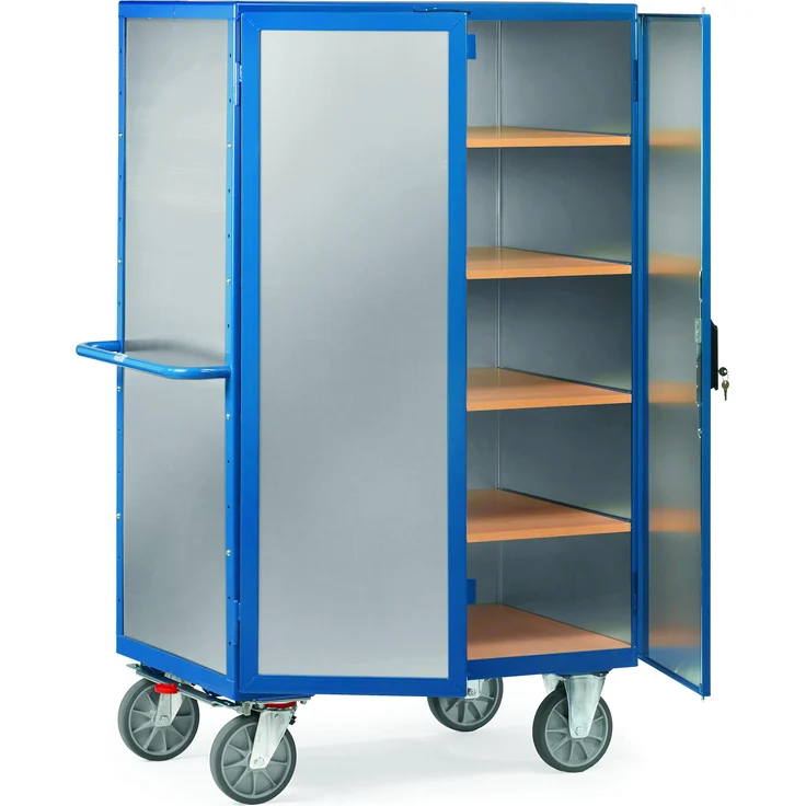 Fetra Transportwagen 5593, Winkelstahlkonstruktion mit Aluminiumverkleidung, Tragfähigkeit 90 kg, Buche-Dekor, TOTALSTOP-Zentralbremssystem