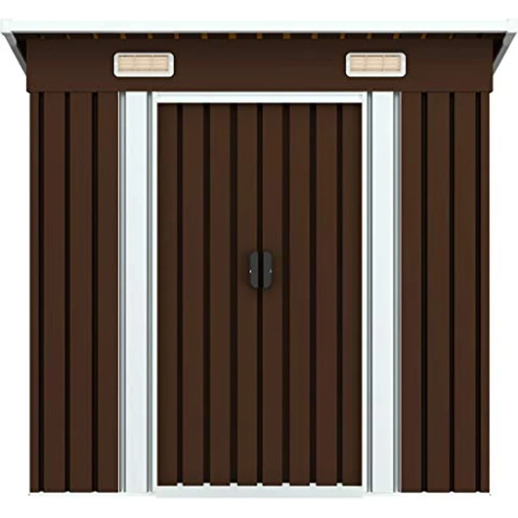 vidaXL Geräteschuppen mit 2 Entlüftungsöffnungen Schiebetür Gerätehaus Gartenhaus Schuppen Gartenschuppen Braun 194x121x181cm Stahl – Bild 2