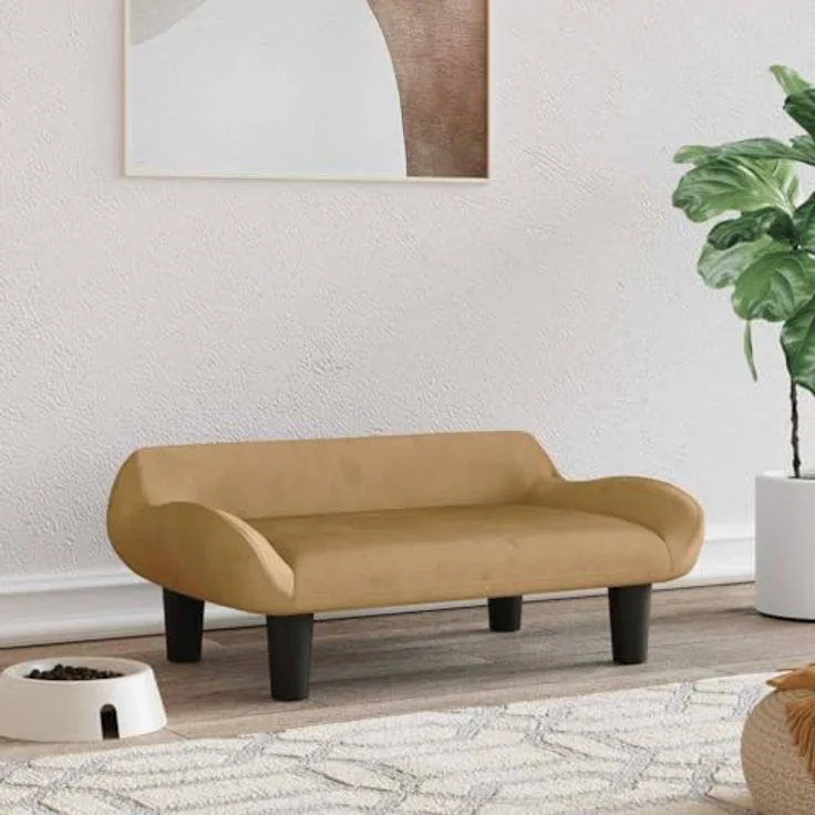 vidaXL Hundekorb Hundebett Braun 70x40x24 cm Samt Körbchen Hundesofa mit massivem Kiefernholzrahmen und 50 kg Tragfähigkeit – Bild 2