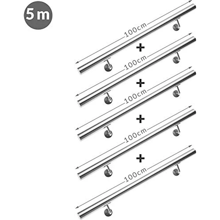 monzana Handlauf 500cm Edelstahl V2A Geländer Treppe Wandhandlauf Brüstung Griff 80-600cm – Bild 4
