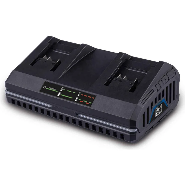 Scheppach Doppelladegerät SDBC2.4A | 2,4 A für Li-Ionen-Akkus | 230 – 240 V | 130 W | für Scheppach IXES 20-Volt-Serie