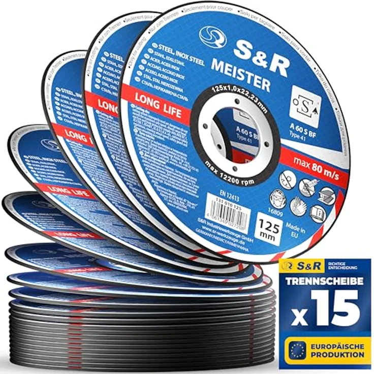 S&R Profi-Trennscheibe 125mm, dünne 1mm Flexscheibe für Winkelschleifer, Aluminiumoxid mit Glasfaserarmierung, ideal für Karosserie- und Behälterbau
