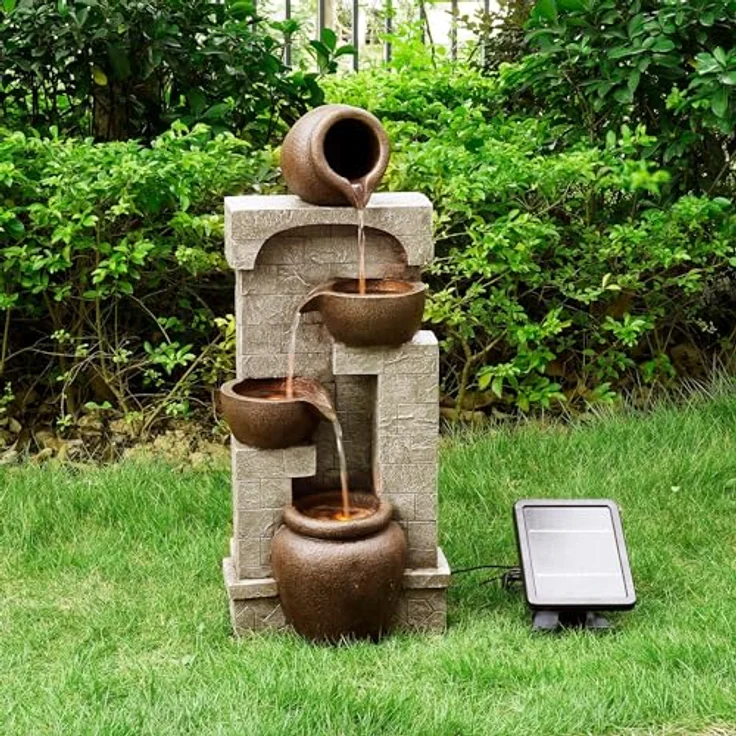 Teamson Home Gartenbrunnen „Cascading Bowls“, solarbetrieben mit LED, Polyresin braun, 72 cm – Bild 7