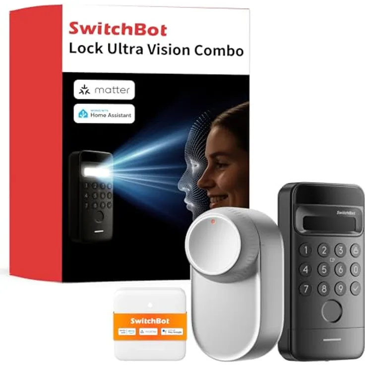 SwitchBot Smart Lock Ultra, Elektronisches Türschloss mit 3D-Gesichtserkennung, Fingerabdruck und mehreren Entsperrmöglichkeiten, WLAN/Matter-kompatibel, für Haustüren ohne Zylindertausch