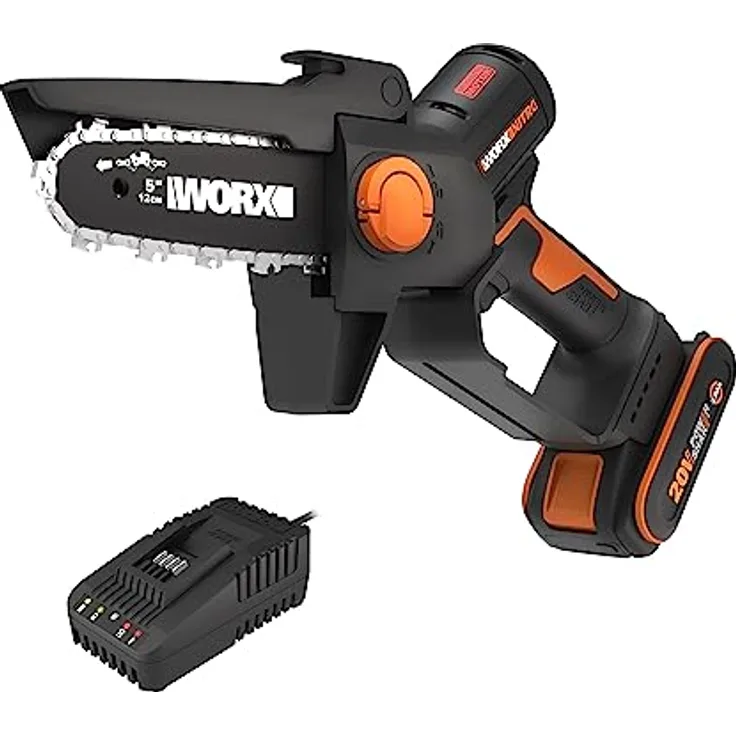 WORX WG325E NITRO Profi Mini Kettensäge 20V - Einhand Kettensäge - leistungsstarke bürstenloser Motor - 12cm Schwertlänge - leicht & kompakt - automatische Kettenschmierung -inkl. 2Ah Akku & Ladegerät