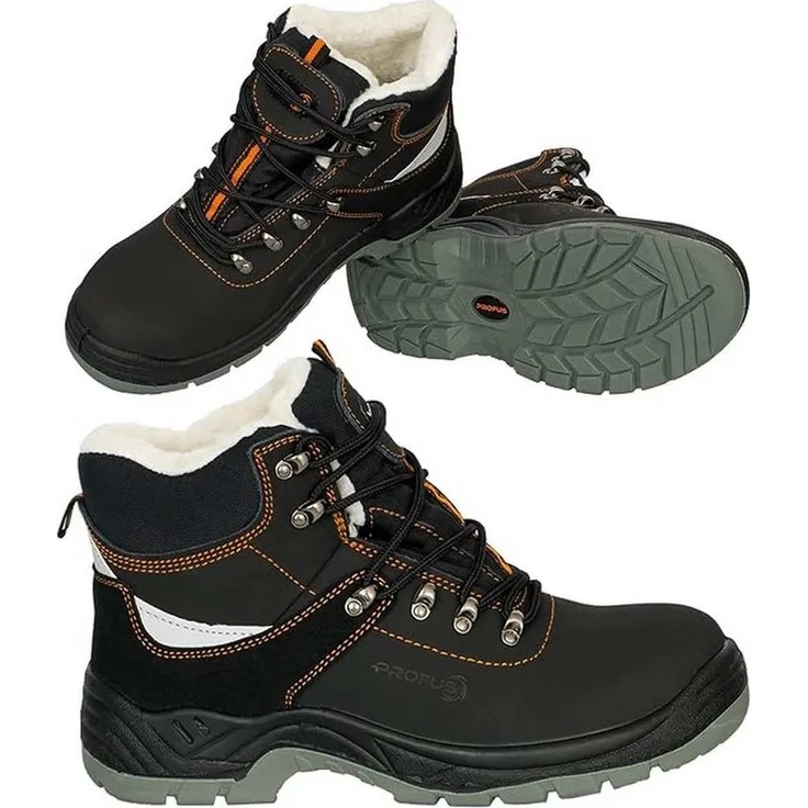 Profus YUKON-W-S3, Winter Arbeitsstiefel mit Kunstwolle-Futter, Stahlkappe, PU/TPU Sohle, antistatisch, schwarz