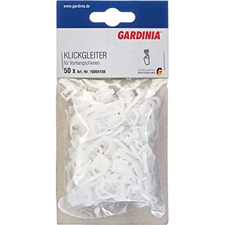 GARDINIA Klickgleiter mit Gardinenhaken (Faltenlegehaken), Für Vorhangschienen GE und P2Ü, Kunststoff, Weiß, 50 Stück – Bild 1
