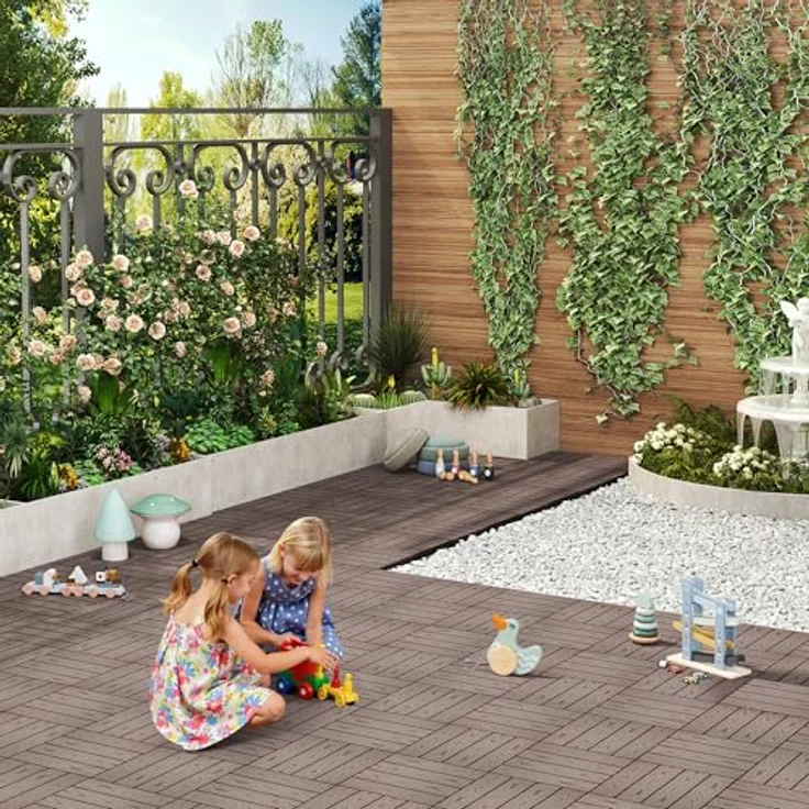 WPC Terrassenfliesen in Holzoptik, Bodenbelag mit Klicksystem, 11 Stück braun – Bild 5