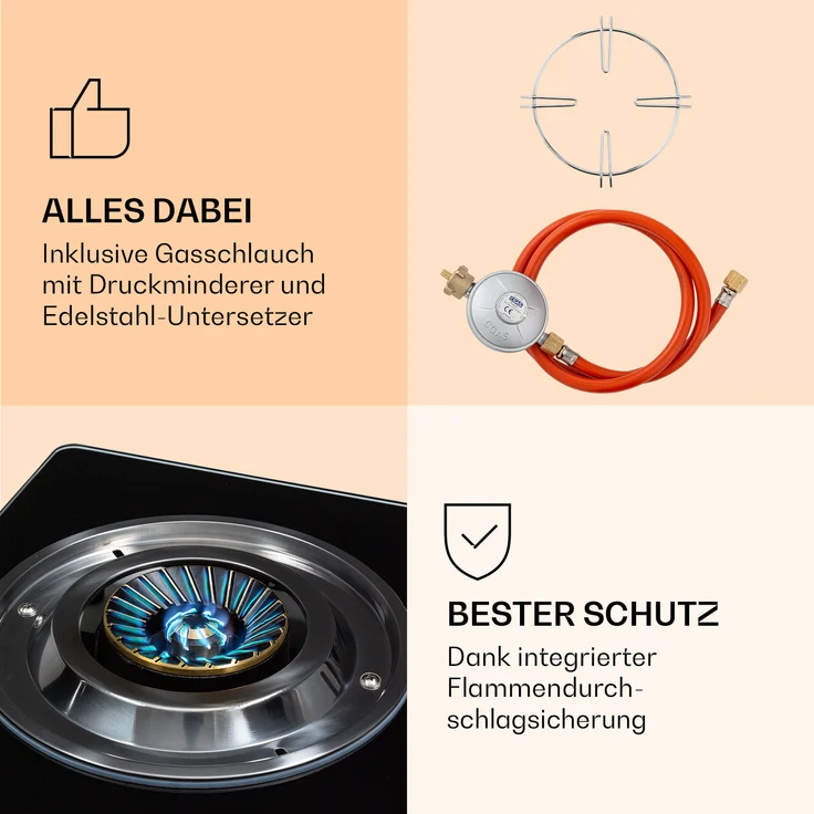 Barzona 2 Campingkocher 2 Brenner 3,4 kW & 4,3 kW Glasplatte & Edelstahlgehäuse Schwarz – Bild 3