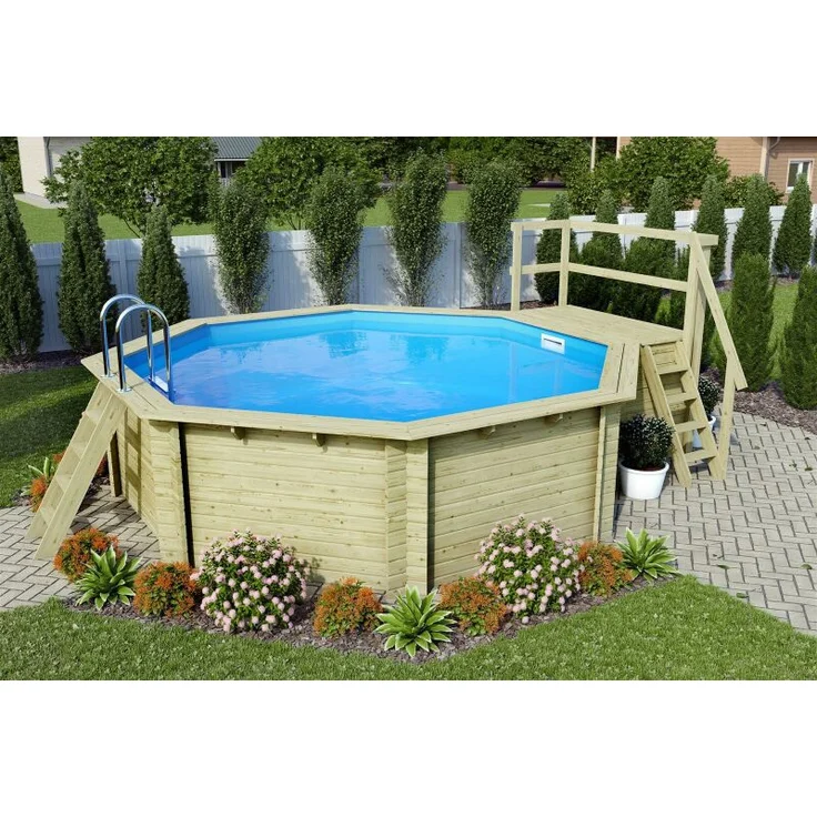 Karibu Pool Modell 2B Classic inkl. KDI Holzdeck & Edelstahlleiter 490 x 120 cm – Bild 1