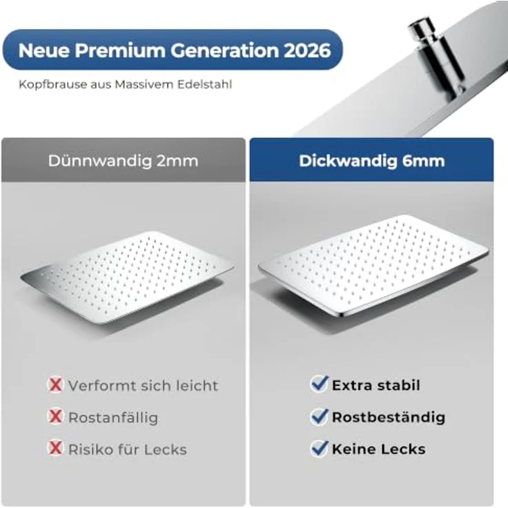 Görbach Edelstahl Duschset XXL Kopfbrause 35x25 cm, höhenverstellbar, Chrom – Bild 3