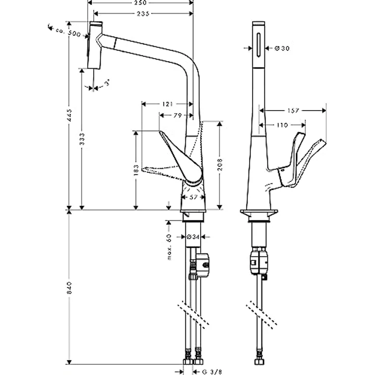 hansgrohe 320 Metris Select M71, Küchenarmatur mit Ausziehbrause und 2 Strahlarten, Hochdruck – Bild 5