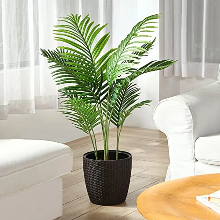 Fopamtri Künstliche Areca Palme 110 cm Künstliche Palme, 10 Zweige, für den Innen- und Außenbereich Moderne Dekoration Feaux Dypsis Lutescens Pflanze Topffamilie Einweihungsgeschenk, 2 Pack – Bild 4