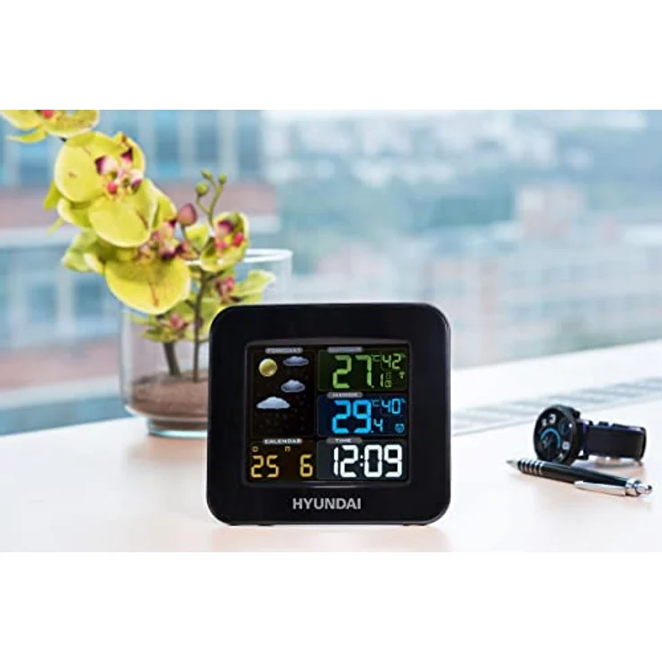 HYUNDAI Wetterstation WS 8446, Innen- und Außentemperatur, Luftfeuchtigkeitssensor, integrierter Wecker, großes LCD Display – Bild 5