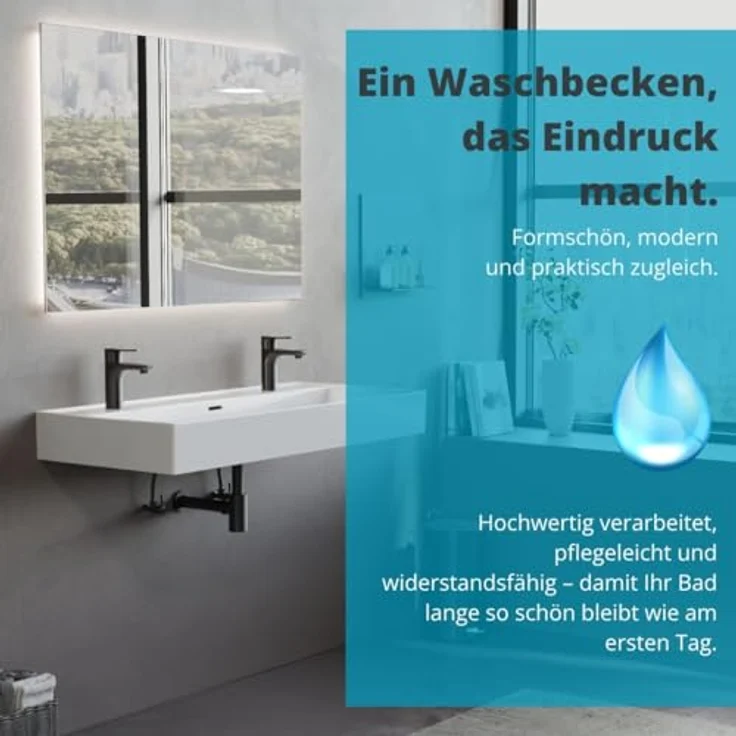 Aqua Bagno Loft Air 100 Doppelwaschbecken 100cm weiß eckig Wandmontage Aufsatzwaschtisch – Bild 5