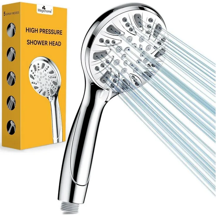 LuxusKollektion Duschkopf Hochdruck, Wassersparend mit 5 Strahlarten, Verchromung Silber