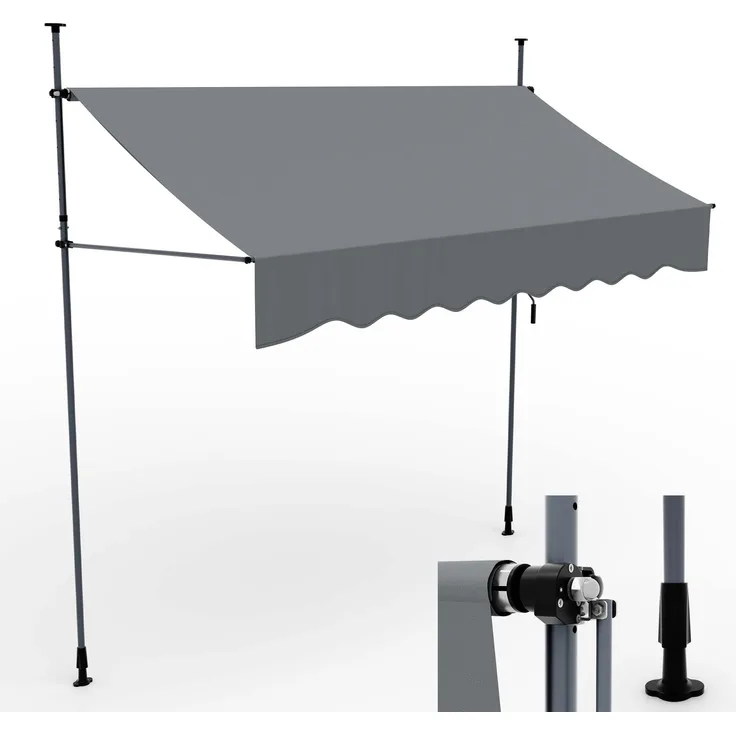 ONBEST Balkonmarkise L, 300 x 120 cm, ohne Bohren, mit Kurbel, höhenverstellbar, wetterfest, UV-beständig, Hellgrau