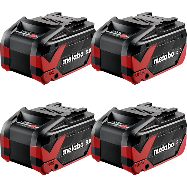 Metabo LiHDX 4x Akkupack 18 V 8,0 Ah CAS Li-Ion Akku, Hochleistungs-Akkus mit kurzer Ladezeit und extrem langer Laufzeit