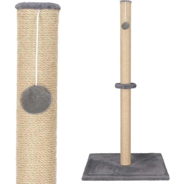 SPRINGOS Kratzbaum Kratzpfosten mit Spielzeugball, 72 cm, grau, stabile Sisalstruktur für gesundes Kratzen – Bild 1