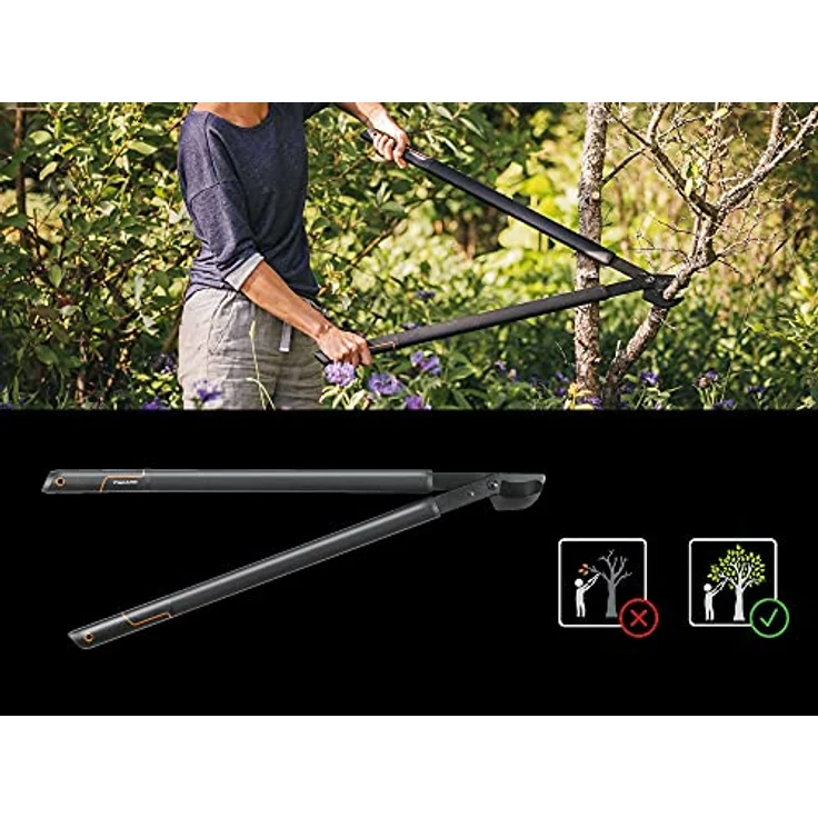 Fiskars SingleStep Bypass-Astschere für frisches Holz, Antihaftbeschichtet, Gehärteter Präzisionsstahl, Länge 81 cm, Schwarz, L38, 1001426 – Bild 3