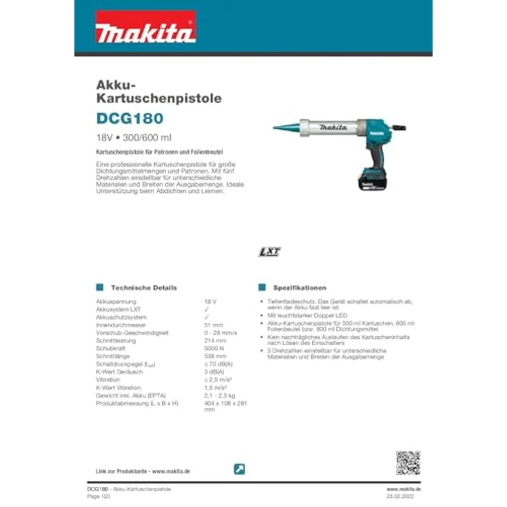 Makita Akku-Kartuschenpistole (18 V, ohne Akku, ohne Ladegerät) DCG180ZX – Bild 6