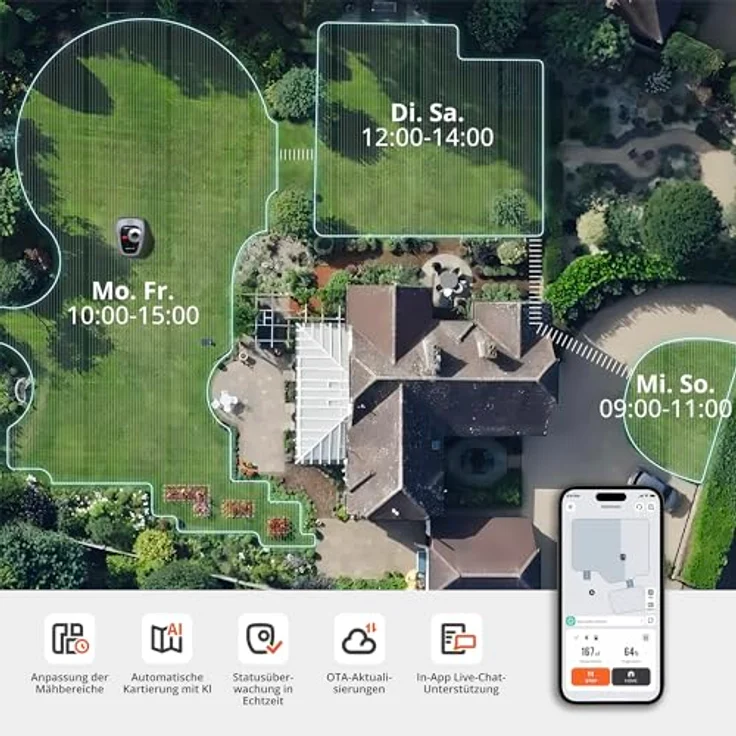 Segway Navimow i105E Mähroboter ohne Begrenzungskabel 500 m², RTK+Vision Rasenmäher Roboter, KI Automatische Kartierung, Virtuelle Begrenzung, Mehrzonen-Management – Bild 5