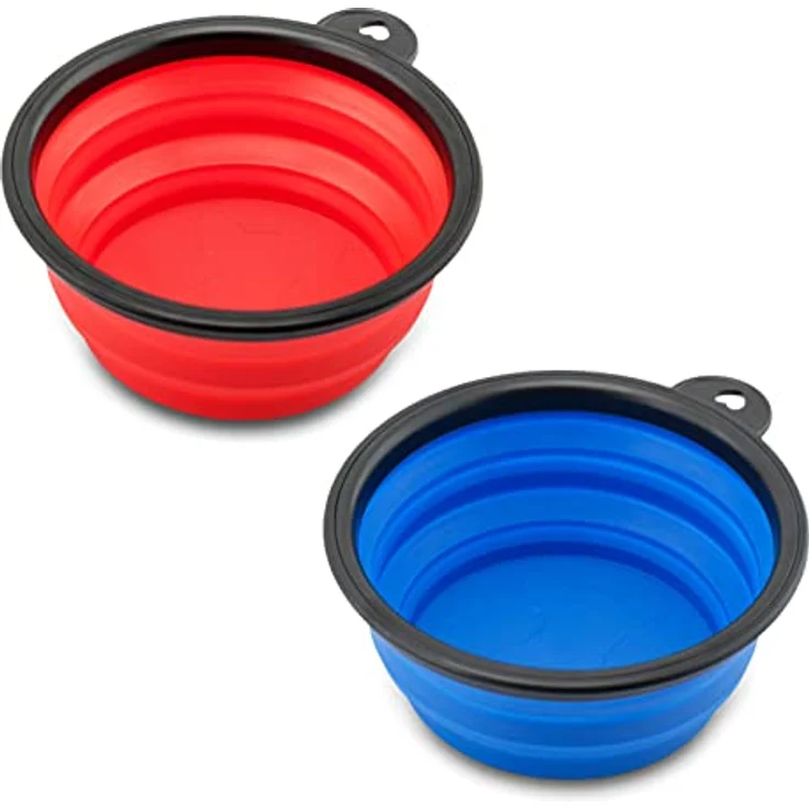 PRECORN 2er Set Faltbarer Reisenapf Hundenapf Futternapf Wassernapf 250 ml Hunde Katzen Haustier Napf Trinknapf in rot und blau – Bild 2