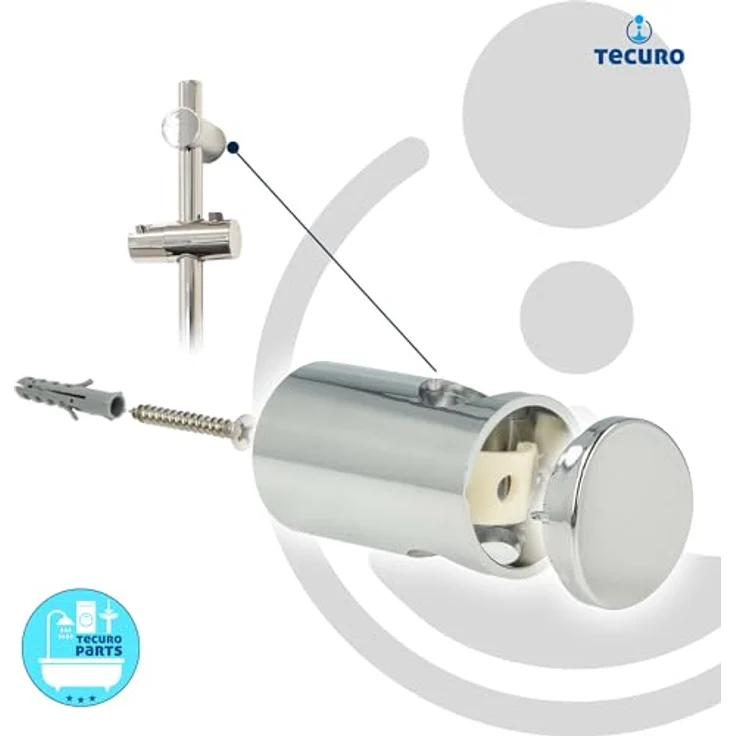 tecuro Duschstange Brausestange SUN, hochglanzverchromt, 115 cm mit variablen Wandbefestigungen und verstellbarem Brausegleiter – Bild 3
