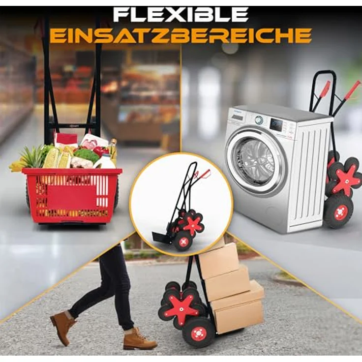 MAXCRAFT Sackkarre Treppenkarre bis 200 kg - 12 Räder in Schwarz, Belastbare Treppenkarre für Haushalt und Gewerbe – Bild 5