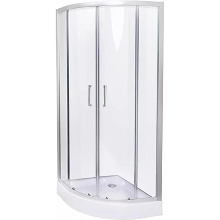 Belvit® Duschkabine Viertelkreis 80x80x200 cm, Schiebetür, 4 mm ESG Klarglas, Antikalk Nano Beschichtung, verchromte Profile, inkl. Duschwanne und Siphon – Bild 1