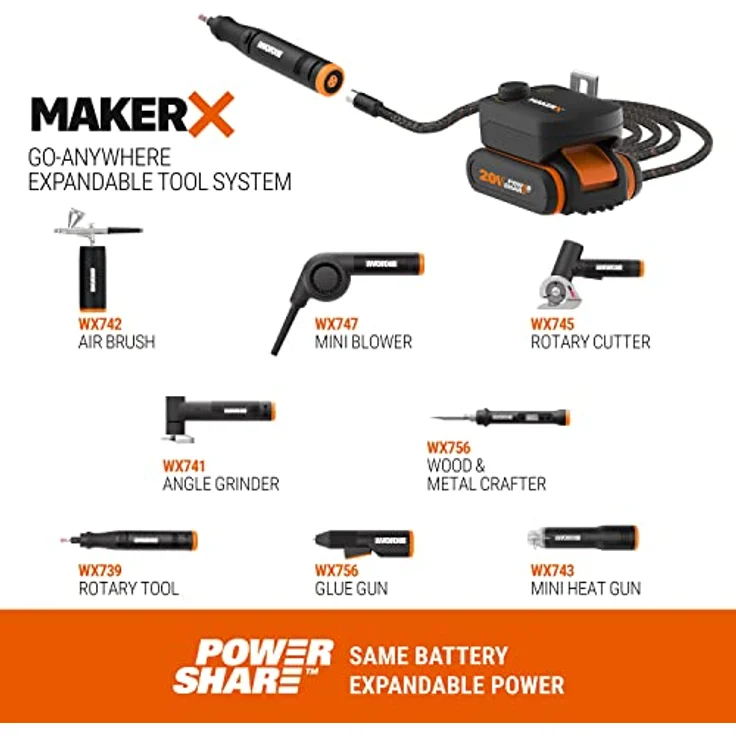 WORX Winkelschleifer 18V(20V MAX) MakerX WX741.9, variable Drehzahlregelung, kompakt und tragbar, Werkzeug ohne MakerX Hub, Akku und Ladegerät – Bild 3