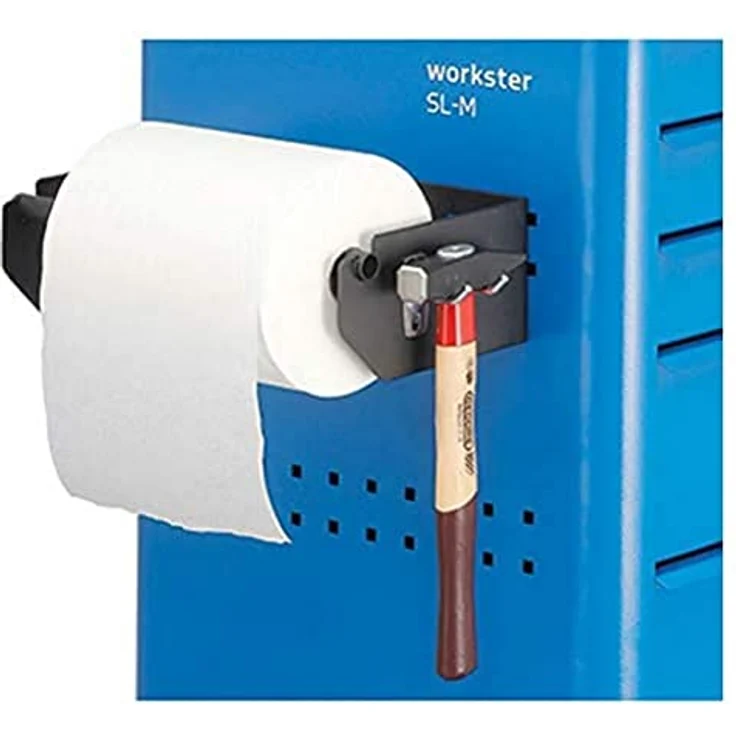 Gedore Papierrollenhalter, Werkzeugwand aus robustem Stahlblech, schwarz, kompatibel mit Euro-Lochung 10 x 38 mm, maximaler Rollendurchmesser 320 mm – Bild 1