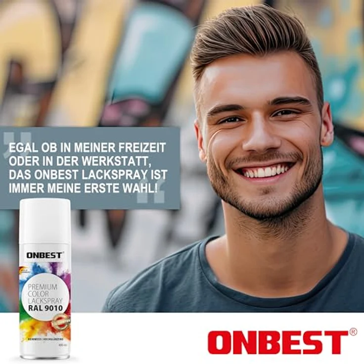 Onbest PREMIUM Lackspray, 400 ml, hohe Pigmentierung, witterungsbeständig, Verkehrsweiß Glanz (RAL 9016) – Bild 7