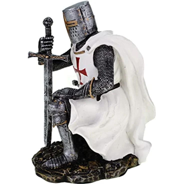 Tempelritter knieend 17 cm Figur Templer Ritter Templerkreuz Deko Skulptur – Bild 3