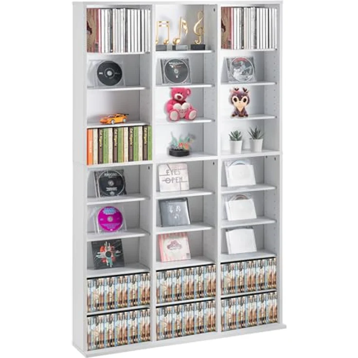 VEVOR Medienaufbewahrungsschrank, 9-lagiges DVD-Regal für bis zu 756 CDs, verstellbare Regalböden und 27 Fächer, weiß – Bild 1
