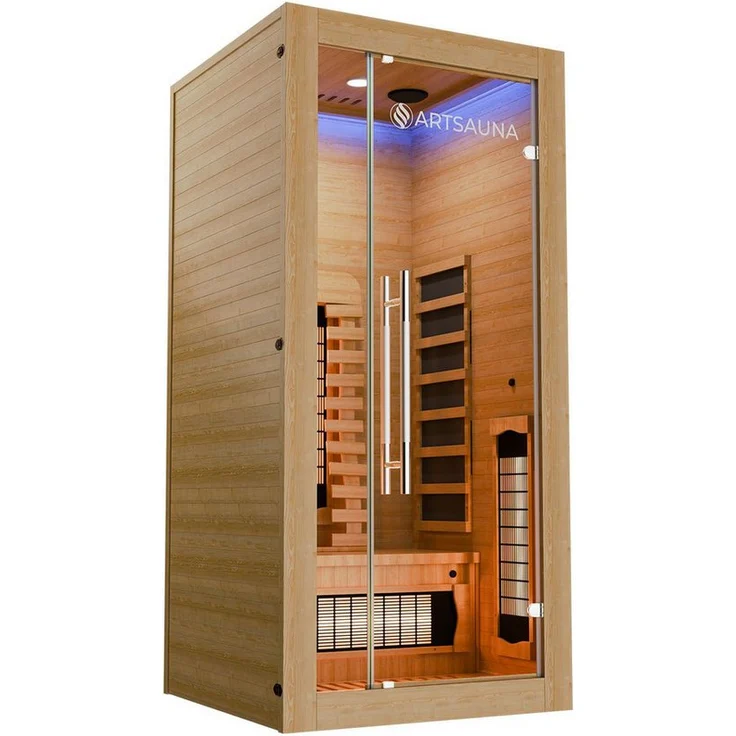 Artsauna Infrarotkabine Kiruna90 Premium Dual Technologie, für 1 Personen, Hemlockholz, Sound-System, Bluetooth, LED-Farblicht, Natur – Bild 1