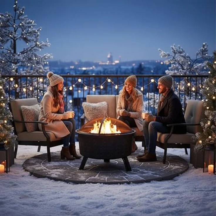 Relaxdays Feuerschale 62 x 66 cm, Gartenfeuerstelle mit Grillrost, Funkenschutz & Schürhaken, schwarz – Bild 3