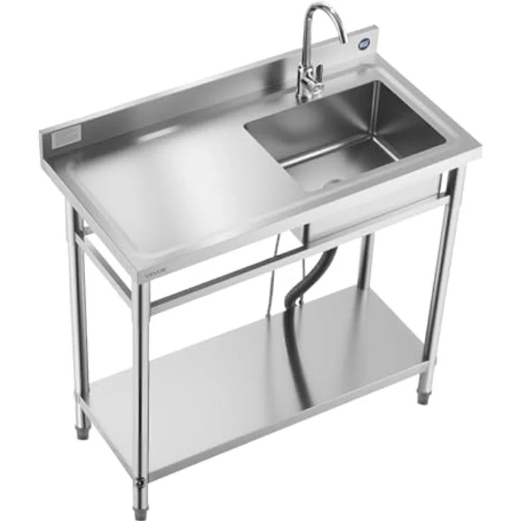 VEVOR Edelstahl Spültisch mit Einzelbecken (100 x 50 x 94 cm), 360° Wasserhahn, verstellbare Ablage, vielseitig einsetzbar für Küche, Garage, Restaurant und Wäscherei – Bild 9
