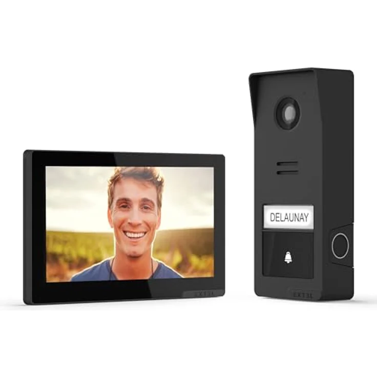 Extel Wave 3, drahtlose Video-Türsprechanlage mit Monitor in Anthrazit und Schwarz, QR-Code Zugang und App Steuerung – Bild 1