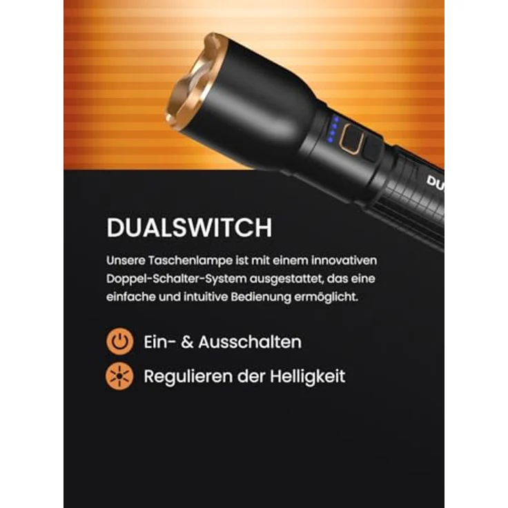 Duracell DF3000R Pro LED Taschenlampe – 3000 Lumen, fokussierbar, 160m Leuchtweite, USB-C wiederaufladbar, 21700 Li-Ion Akku, spritzwassergeschützt, inklusive Geschenkbox – Bild 5